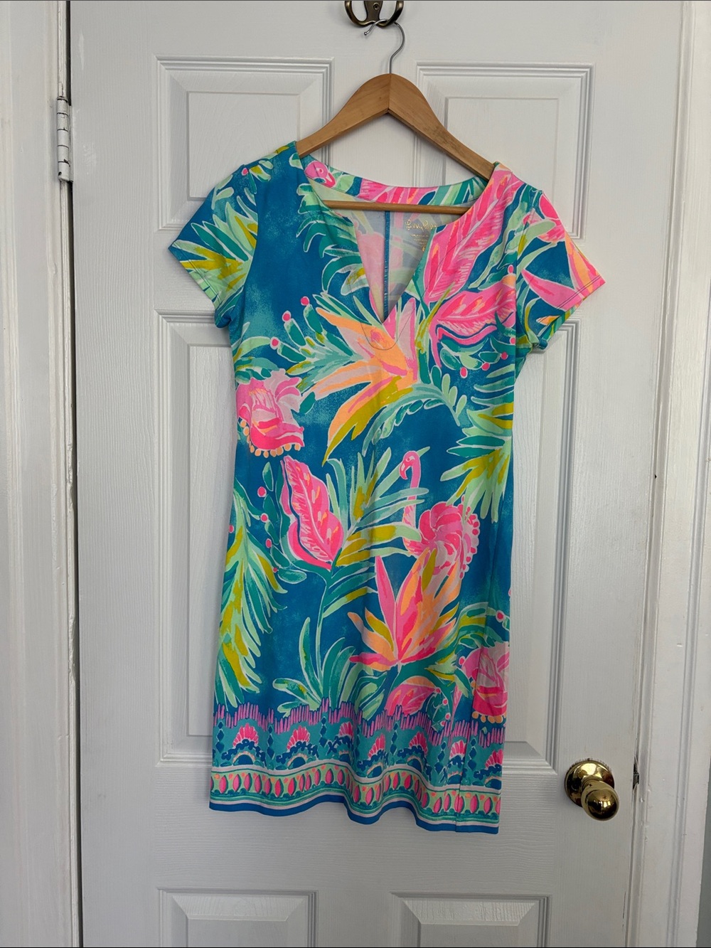Lilly Pulitzer Teal Mini Dress with Pink & Yellow Floral Print size s